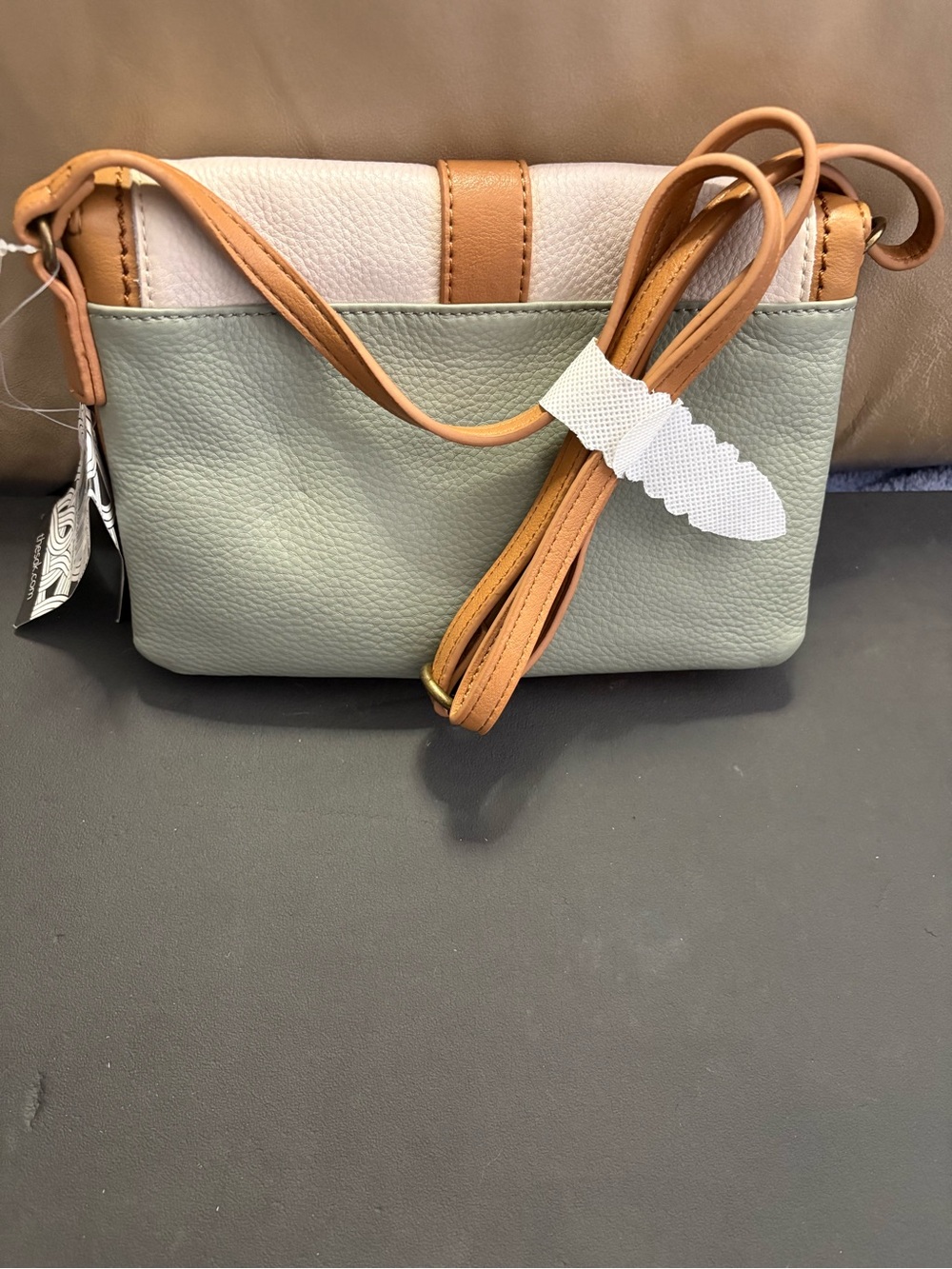 The Sak LOMA Two-Tone Crossbody in Sage Green, Tan, and Cream